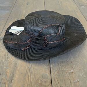 Amthropologie x San Diego Hat Company Black Glitter Woven Straw Boater Hat